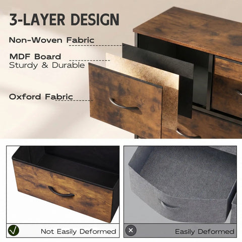 Top Drawer Tall Fabric Dresser For Bedroom Storage Packed With Nine Deep Foldable Drawers Rustic Brown A Clutch Space Saver Chest Of Drawers For Fresh Living Spaces