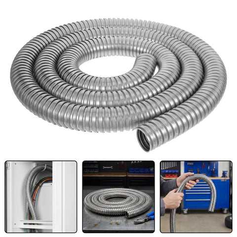 Built Tough Stainless Steel Flexible Wire Conduit For Electrical Cable Routing And High Temperature Rugged Metal Tubing coiled for easy installation.