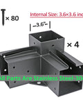 Two Pack Pergola Brackets 4-Way Right Angle Corner Brackets For Wood Beams, Stainless Steel 304, Actual 3.6x3.6 Inch, Includes Screws