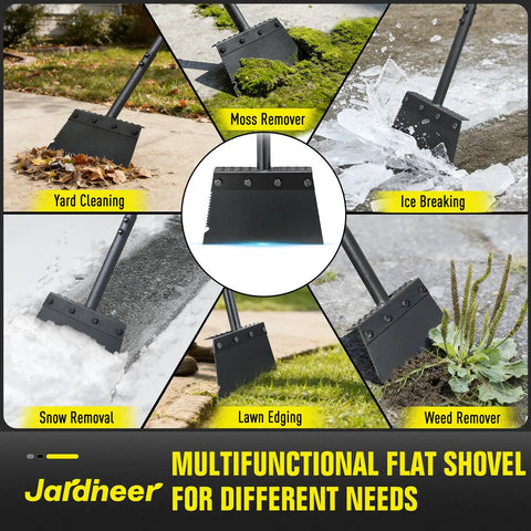 Flat Shovel Heavy Duty Garden Tool With Long Handle, Multipurpose for Yard, Ice, Snow, Weeding and Edging with Quenched Steel Blade