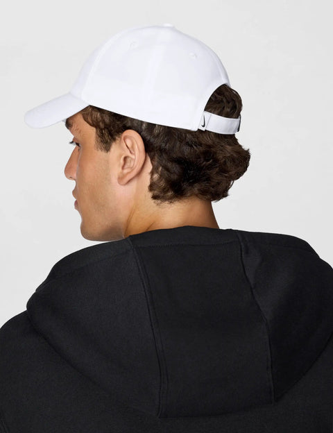 Unstructured Swoosh Cap White On White Casual Baseball Hat Small Medium Fit Lightweight Everyday Headwear Streetwear, back view