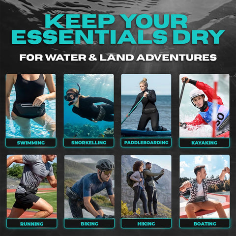 Underwater Waterproof Fanny Pack For Phones And Gear used in water and land sports like swimming, snorkeling, and kayaking