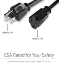 6 Foot NEMA 5-15R To NEMA 5-15P Power Extension Cord For Home Office And Workstations, 125V 13A, 16 AWG Indoor Use UL Listed