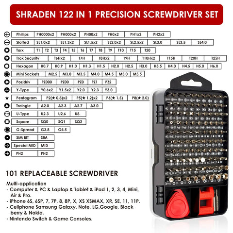 All In One 122 In 1 Precision Electronics Screwdriver Kit With 101 Magnetic Bits And 21 Essential Tools In A Portable Case For Repairing iPhone PC Laptop Game Console Watch Glasses And More Red