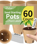 60 Pack 3.1 Inch Biodegradable Peat Pots With 60 Plant Labels No Fuss Seed Starting Trays Drainage Holes Eco Friendly Nursery Pots