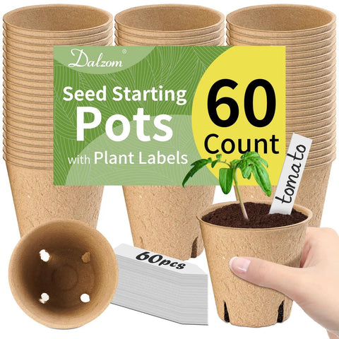 60 Pack 3.1 Inch Biodegradable Peat Pots With 60 Plant Labels No Fuss Seed Starting Trays Drainage Holes Eco Friendly Nursery Pots