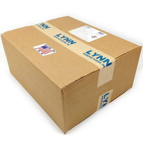 Ceramic fiber insulation box sealed with blue Lynn Manufacturing tape; USA-made label visible.