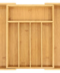 Expandable Bamboo Drawer Organizer For Kitchen Utensils Adjustable Silverware Tray With Dividers Medium Size Fits Most Drawers