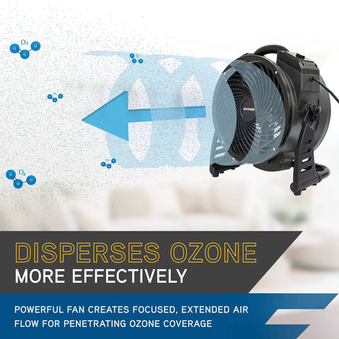Xpower M-25 Ozone Air Neutralizing Fan With Powerful Axial Air Mover dispersing ozone for effective air coverage.