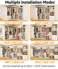 Straight Up Modular Closet Organizer System In Crisp White Featuring Nine Hanging Rods Eight Shelves Three Deep Drawers And A Smart Corner Module showing multiple installation modes.
