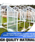 Greenhouse frame using 1 Inch PVC Tee Fittings Sch40 3 Way Cross PVC Connectors for DIY garden shelving, showcasing structure stability.