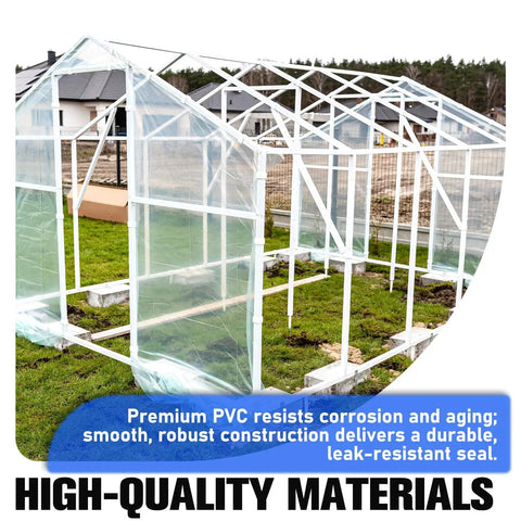 Greenhouse frame using 1 Inch PVC Tee Fittings Sch40 3 Way Cross PVC Connectors for DIY garden shelving, showcasing structure stability.