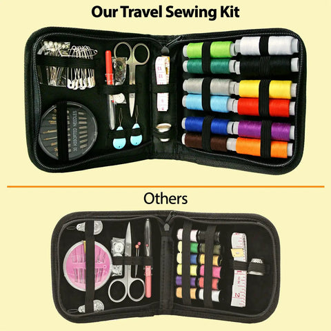 Compact Sewing Kit For Beginners Portable Travel Essentials With 12 Thread Colors And 75 Plus Tools Including Needles Scissors Measuring Tape