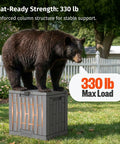 Bear standing on Outdoor Storage Box 31 Gallon Waterproof Resin Deck Box for Backyard showing strength and durability