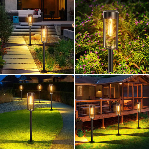 Solar Pathway Lights Outdoor 6 Pack Upgraded Super Bright LED With Auto On Off IP65 Lighting on garden walkway