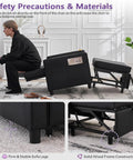 Leather Convertible Sleeper Chair Bed For Adults Cozy Four In One Pull Out Sofa Chair Bed With USB Type C Ports in black