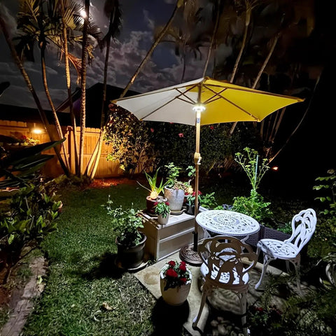 Cordless Patio Umbrella Light With 3 Brightness Modes 28 LED cool white battery powered no fuss clip on lamp illuminating patio