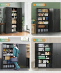 Metal Storage Cabinets With Locking Doors, Tall Locker Organizer, Heavy Duty Steel Garage Cabinets With Five Adjustable Shelves in black