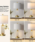 Set Of 2 Dope Gold Table Lamps With USB A And C Ports And Built In Night Light Top Table Lamp Plus Bottom Night Light 4 Way Rotary Switch LED Night Light Perfect For Bedroom Nightstand Living Room, showing rotary switch options on a table.