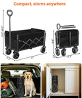 Foldable Wagon Cart With Wheels For Outdoors, black collapsible cart dimensions, compact storage in car with dog and in cabinet