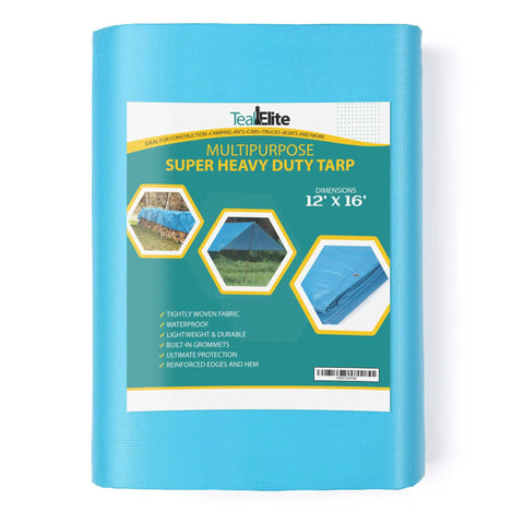 Heavy Duty Waterproof Tarp 12x16 Ft Thick 12 Mil With Metal Grommets UV Resistant And Tear Proof packaging