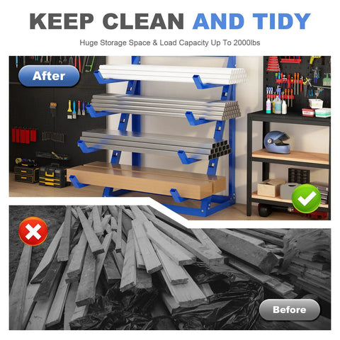 Top Notch 4 Tier Steel Lumber And Pipe Storage Rack With Adjustable Arms And Rugged Alloy Frame Holding Up To Two Thou Pounds For Garage Shop Or Basement Storage Needs