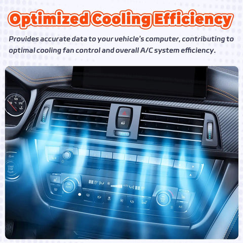 Car dashboard with visual of air conditioning cooling, showcasing efficiency with Direct Fit Plug And Play Air Conditioning Pressure Sensor 977213K000.
