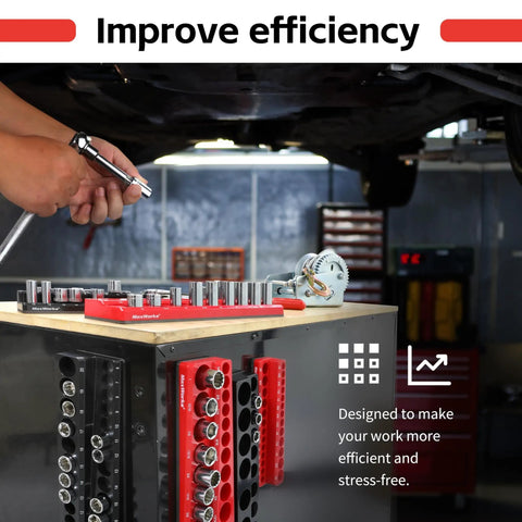 Six-Piece Magnetic Socket Organizer Set for SAE and Metric Sockets on toolbox in garage setting