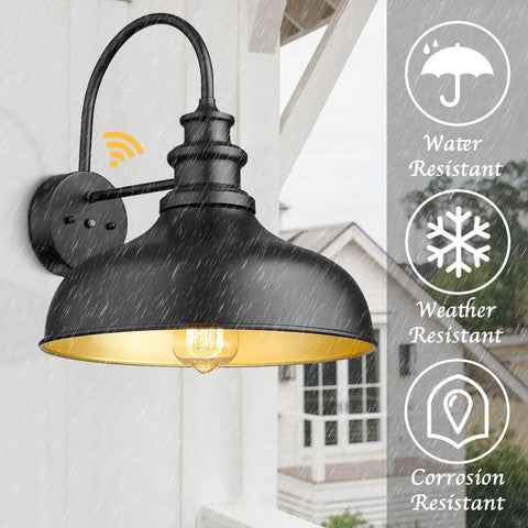 Dusk To Dawn Sensor Farmhouse Barn Light, No Fuss Auto On Off Outdoor Wall Lantern for Porch Patio Garage, Anti Rust Sconce