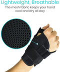 Close-up of mesh fabric on Thumb And Wrist Spica Splint Brace For Right Or Left Hand, Carpal Tunnel And Tendonitis Relief.