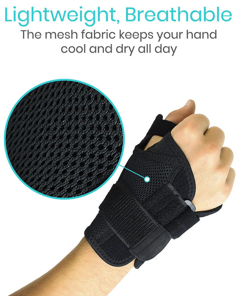 Close-up of mesh fabric on Thumb And Wrist Spica Splint Brace For Right Or Left Hand, Carpal Tunnel And Tendonitis Relief.