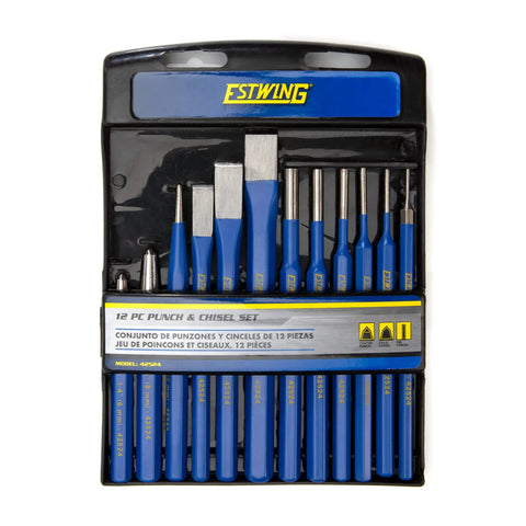 12 Piece Cold Chisel And Punch Set With Pins And Starter Punch For Metalworking, Heavy Duty Pro Grade Drop Forged CrV Steel