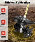 Beast 51.7cc 2 Stroke Handheld Tiller Cultivator with Cordless Long Pole Design on soil, showcasing blade features and engine specs