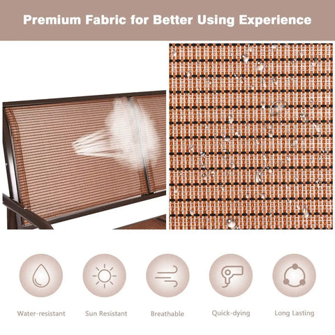 Close-up of the breathable fabric on the Two Person Swing Glider Chair 48 Inch Cozy Patio Bench for outdoor indoor use
