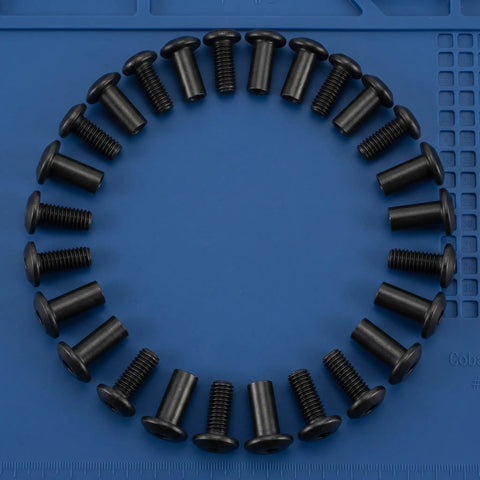 40 Piece Drive Socket Cap Bolt Furniture Connector Set With M3 Countersunk Screws and Barrel Nuts arranged in a circle