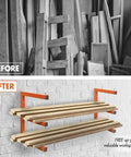 Heavy Duty 3 Level Wall Mounted Lumber Storage Rack Made Of Steel For Garage Workshop And Shed Space Saving Wood Rack Organizer For Large Tools And Materials Beefed Up 6 Pack installed on white wall