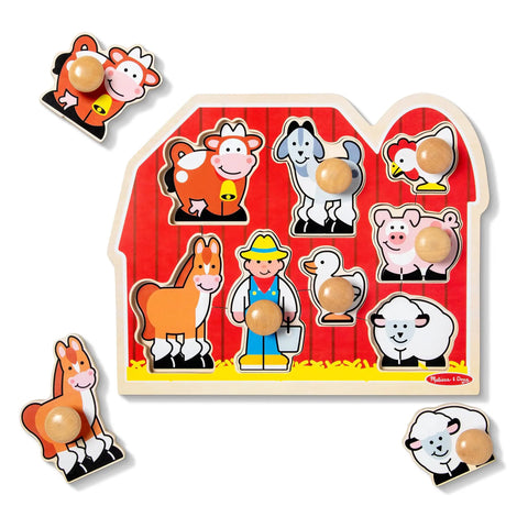 Farm Animals Jumbo Knob Puzzle For Toddlers Wooden Peg Puzzle For Early Learning Shape Recognition And Fine Motor Skills Cow Pig Horse On Colorful Barnyard Scene Kid Friendly Educational Toy For Ages 1 And Up