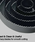 GMTOOLS 19-piece hole saw kit blades; close-up view of stacked black metal circular blades with sharp teeth for wood/PVC