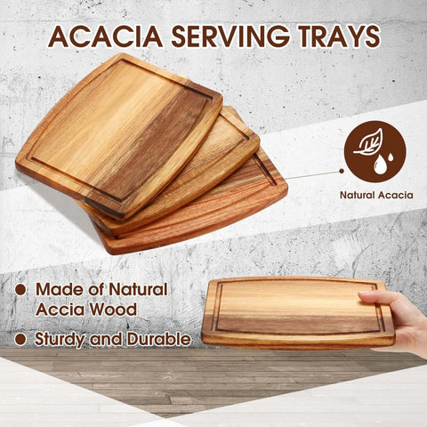 Kigley 10-pack acacia wood cutting boards with grooved edges, natural finish, 8x10 inches