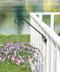 Heavy Duty Deck Hook Railing Bird Feeder Hanger With Rustproof Coating for Flower Baskets, showcasing flowers hanging on a railing