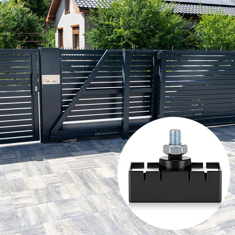 4 Pack Square Limit Switch Magnets for Automatic Sliding Gates and Gate Openers, installed gate with round close-up of a magnet