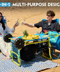Two In One Beach Cart With Big Wheels For Sand Folding Utility Wagon With Chair Holder Cooler Bag Mesh Storage set on a beach