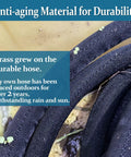 Close-up of black fabric-braided garden hose, 50ft, TPE material, coiled.