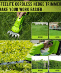 Cordless Hedge Trimmer And Grass Shear 2 In 1 For Effortless Yard Work 21V trimming grass and shaping hedges with before and after