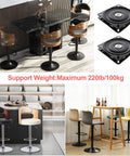 Heavy Duty 7 Inch Square Bar Stool Swivel Plate For Buttery Smooth 360 Degree Spin With Rust Proof Steel And No Skip Roll Perfect Rock Solid Seat Base Swap For Recliners And Kitchen Counters In Easy Two Pack with bar stools and swivel plates displayed.