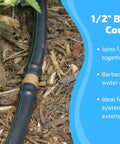 Half Inch Drip Irrigation Coupling Fittings 12 Pack Barbed Connectors for Repairing and Extending Drip Lines in garden soil