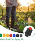 Gardener using 7 Pack Flat Fan Spray Tips With 110 Degree Coverage And 0.15mm To 0.6mm Orifice Plastic Sprayer Nozzle Set.