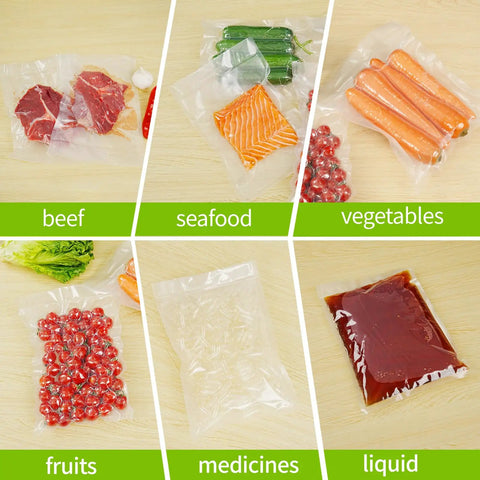 Vacuum Sealer Bags For Food 11x20 Inches Pack Of 3 Rolls sealing beef, seafood, vegetables, fruits, medicines, and liquids.