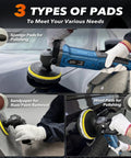 Powerful 1600W Buffer Polisher For Cars with detachable handle and 3 types of pads for polishing and scratch removal