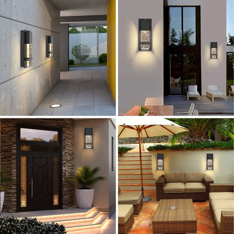 Dusk To Dawn Outdoor Light Fixture Wall Sconces 2 Pack Crystal Bubble Glass Exterior Porch Lights for patio and doorways
